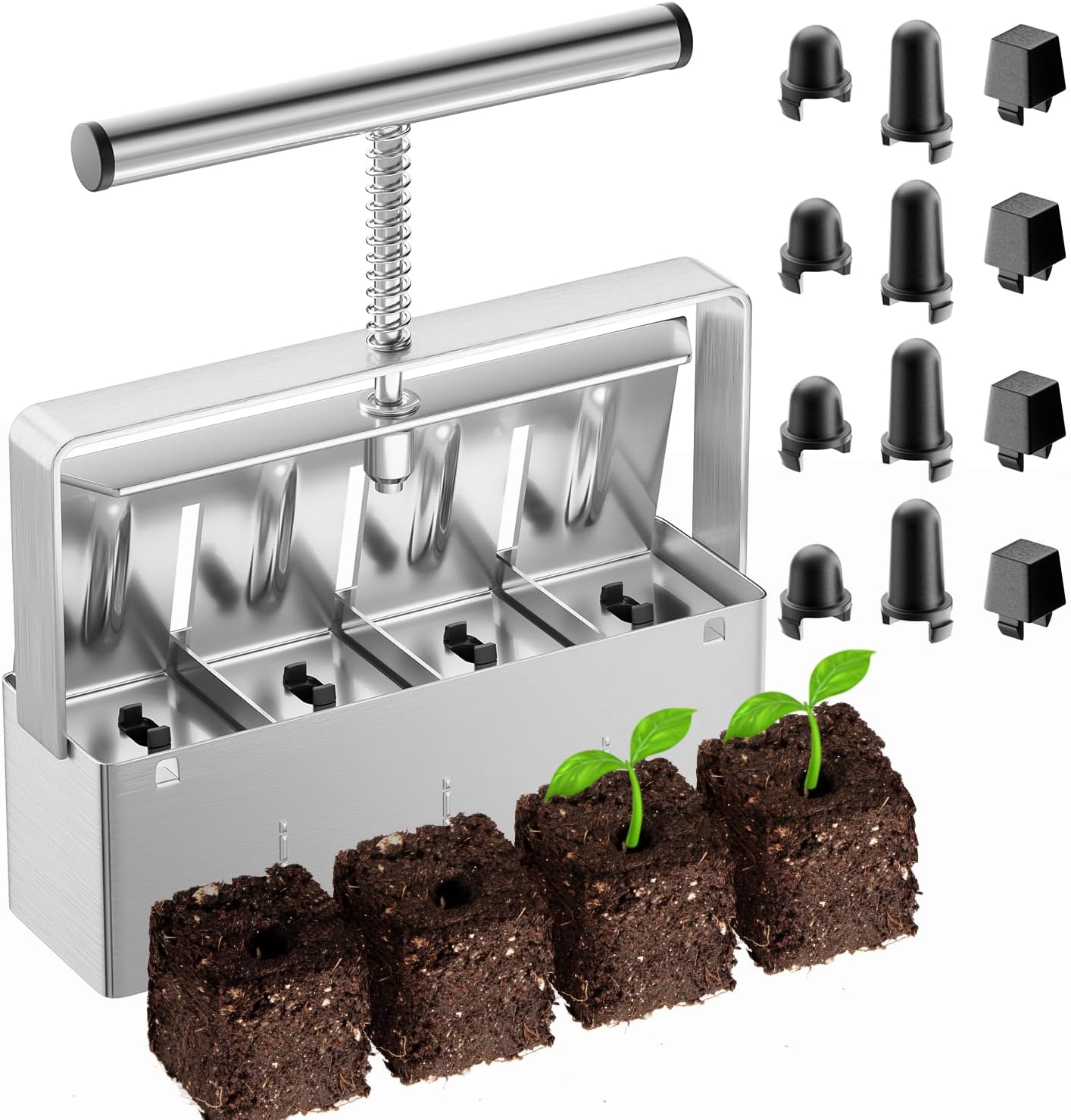 Soil Blocker, 2 Inch Soil Block Maker with 3 Sizes Seed Pins & Comfort