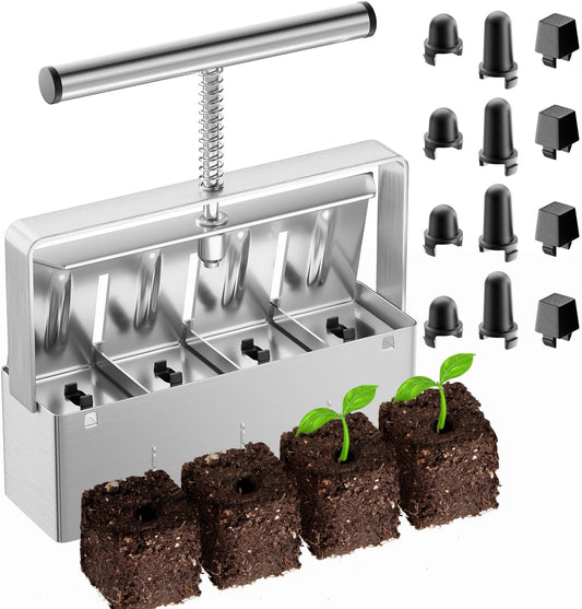Soil Blocker, 2 Inch Soil Block Maker with 3 Sizes Seed Pins & Comfort