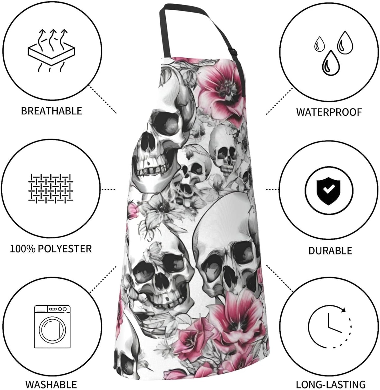 YANYU Floral Skull Print 28x33 In Kitchen Apron Stylish Chef Apron wit