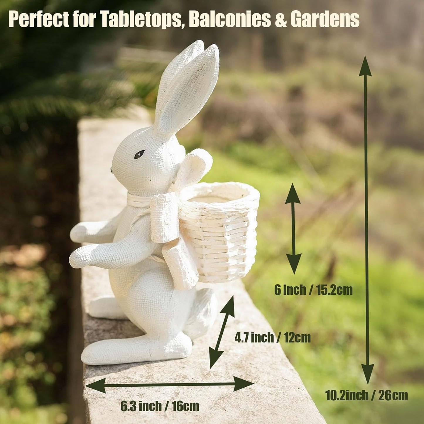 Rabbit Planter for Succulents – Indoor Outdoor Resin Bunny Flower Pot with Hollow Basket, Cute Garden Decoration for Real or Artificial Plants