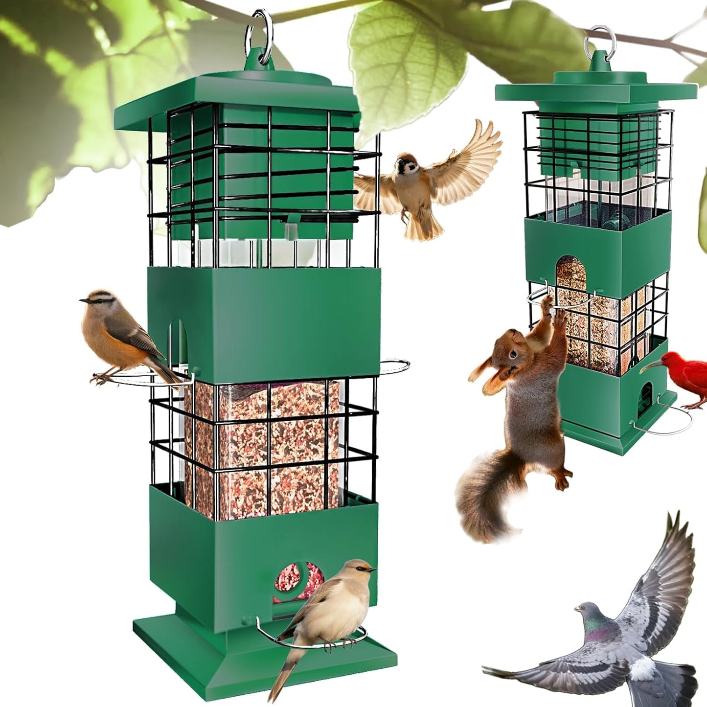 3 LBS Large Metal Squirrel Proof Bird Feeders for Outdoors Hanging, Birdfeeders Outside, Weight Activated Wild Bird Feeder with 4 Feeding Ports for Finch Cardinal Bluebird Backyard Garden