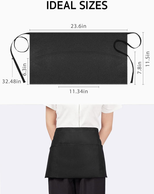 Syntus 3 Pack Server Aprons with 3 Pockets, 100% Cotton Waitress Waite