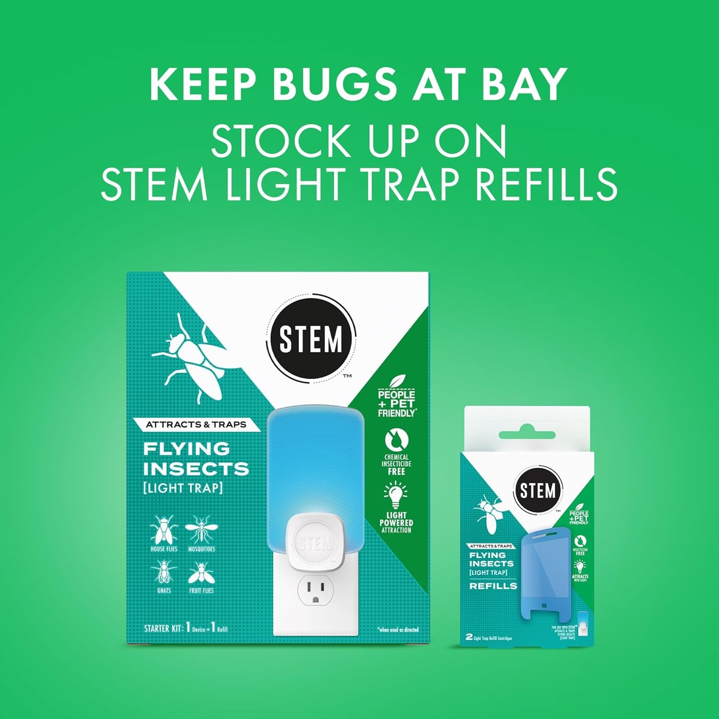 STEM Insect Light Trap Refill Cartridges, Indoor Fruit Fly Trap, Insec