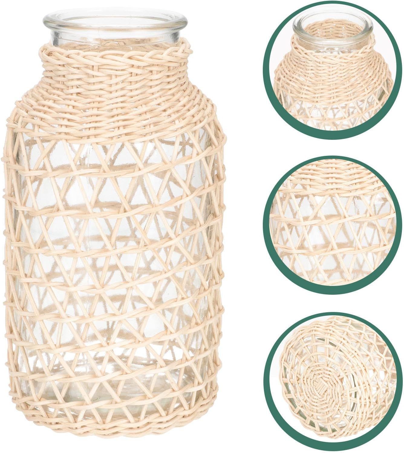 Milisten Creative Rattan Flower Vase Small Triangle Shape Indonesian White Vine Glass Plants Container Decorative Planter Pot for Living Room Boho Home Décor