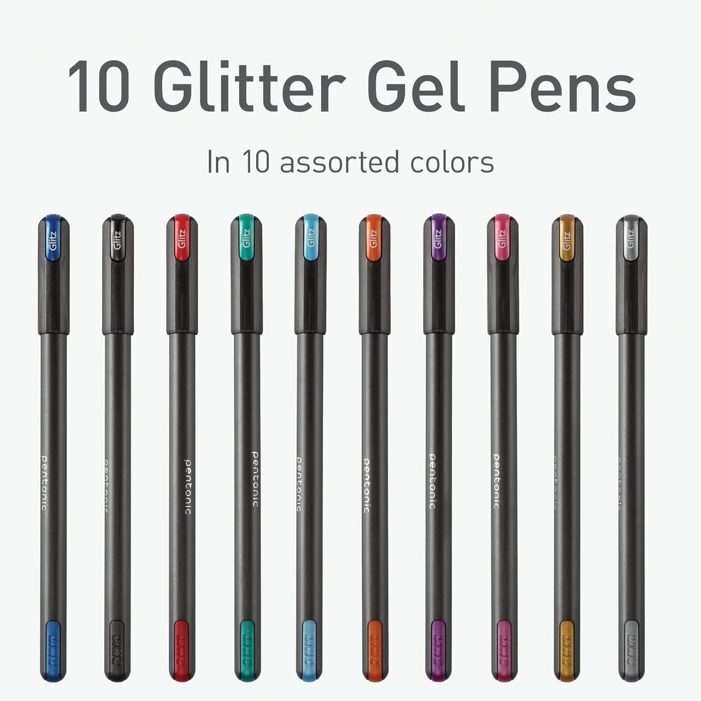 Pentonic Glitter Gel Pens, 10 Count, 10 Assorted Colors, 1.0 mm Bold P