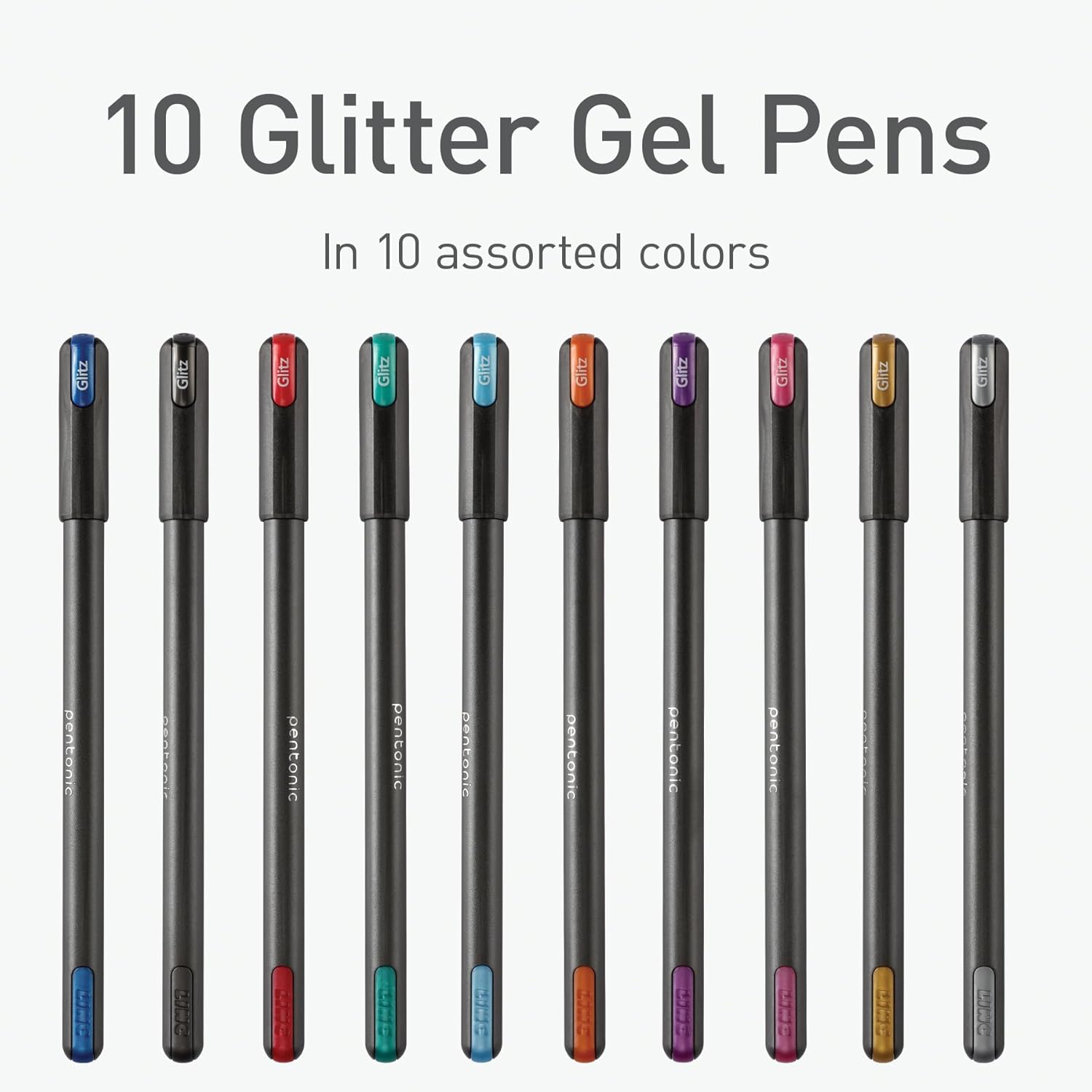 Pentonic Glitter Gel Pens, 10 Count, 10 Assorted Colors, 1.0 mm Bold P