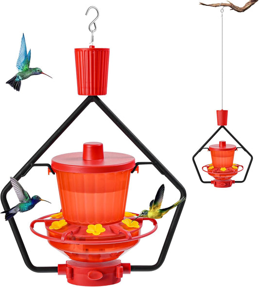 Retractable Hummingbird Feeder – 6 Feeding Ports, Leak-Proof, Ant & Bee Proof, Easy Top-Fill & Easy to Clean, Durable ASA Plastic, 18.5 oz Capacity, Adjustable Hanging System with 44" Extension(Red)