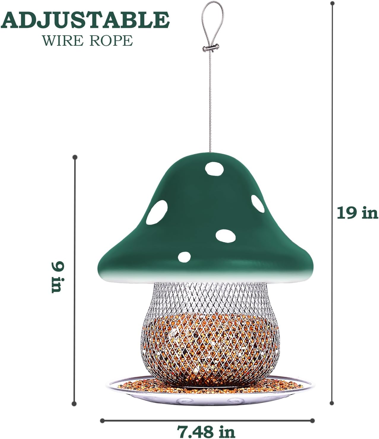 Green Mushroom Bird Feeders, Bird Feeders for Outdoors Hanging, Metal Wild Bird Feeder for Cardinals, Blue Jay, Bluebird Feeders, Large Capacity birdfeeders is Gift for Mother.