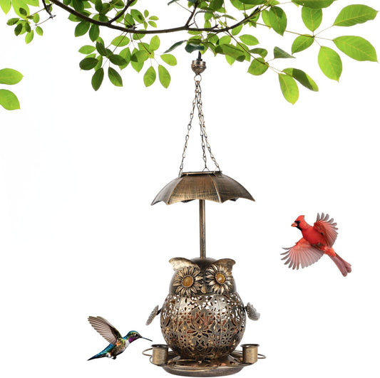 Solar Bird Feeder for Outdoors Squirrel Proof, Wild Bird Feeder with Solar Lamp, Suitable for Attracting Wild Birds and Decorating Gardens