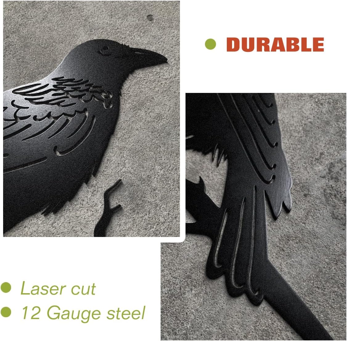 Raven Decor,Metal Birds Yard Decor,Metal Yard Art Outdoor and Garden,Tree Decorations Outdoor,Yard Animals,Black Crows Halloween Decor