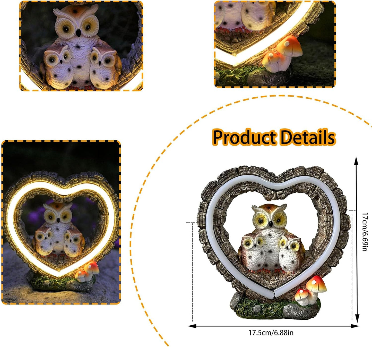 Solar Owl Garden Statue, Outdoor Waterproof Handmade Resin Statue Solar LED Lights, Warm Owl Family Decoration, Suitable for Roads, Yards, lawns