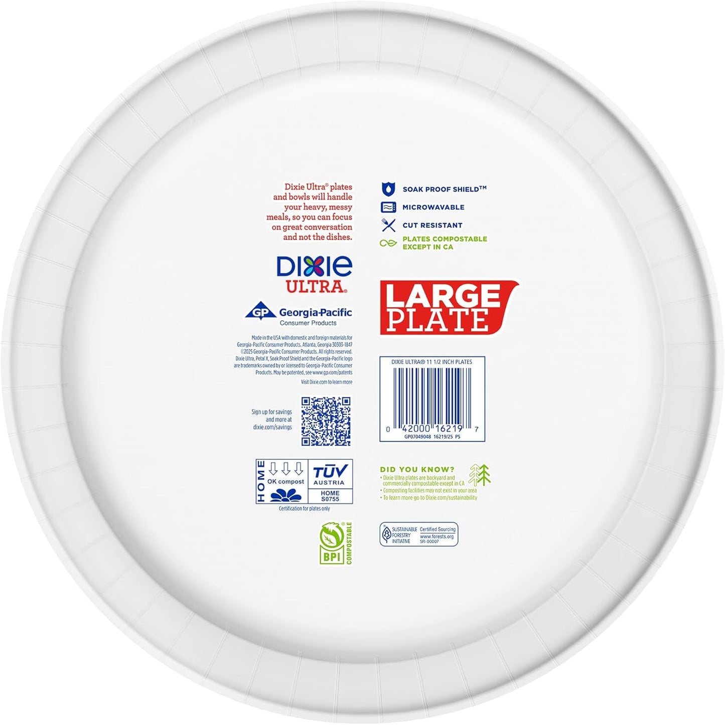 Dixie Ultra, Large Paper Plates, 11 Inch, 25 Count, 3X Stronger*, Heavy Duty, Microwave-Safe, Soak-Proof, Cut Resistant, Great for Heavy, Messy Meals