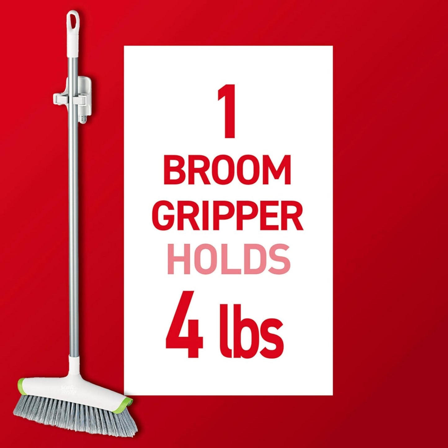 Command Broom Grippers, 3 Hangers and 6 Strips, Damage-Free Mop and Broom Holder Wall Mount, Household Cleaning Tool Organizer for Kitchen, Laundry Room, Closet, Holds up to 4 lb