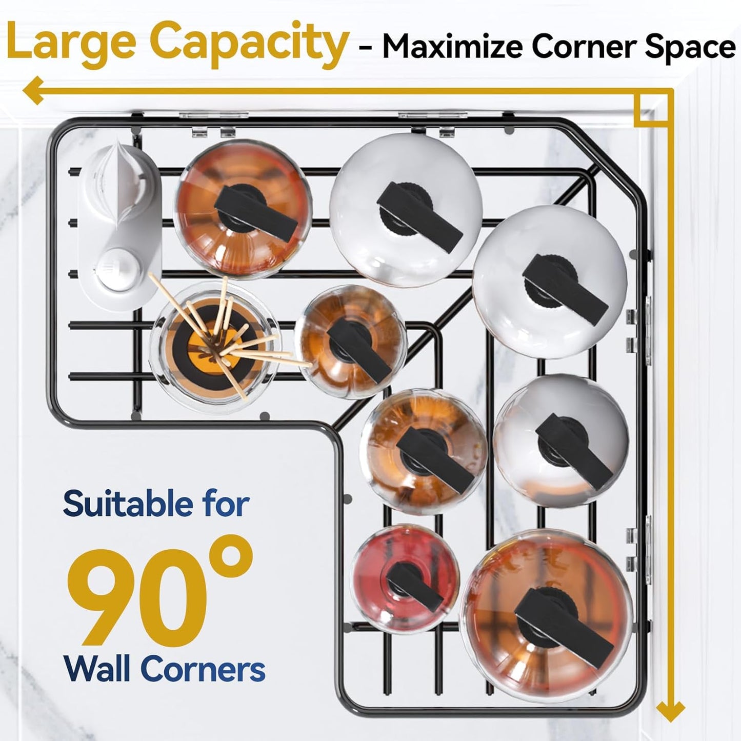 YASONIC Shower Caddy Corner, 3-Pack Adhesive Rustproof Stainless Steel Shower Shelves with Soap Holder, No Drilling Shower Organizer Corner for Dorm, Renters Bathroom, Black