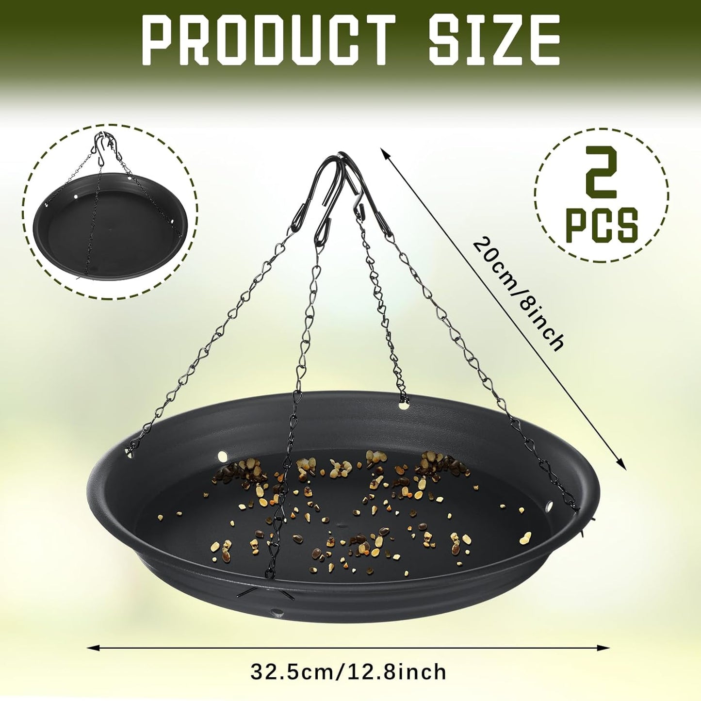 2 Sets 12.8'' Bird Seed Catcher Tray Platform Bird Feeder Large Hanging Tray Fits Most Feeders Catches Most Falling Seed and Husk Outdoor Yard Garden Backyard for Attracting Birds, Black