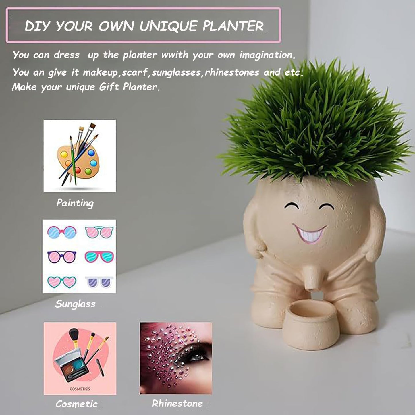 Head Planter,Unique Face Flower Vase Peeing Pot Head Planter for Indoor and Outdoor Decor, Cute Cactus Face Funny Office Plant Pots, Novelty Gift Set