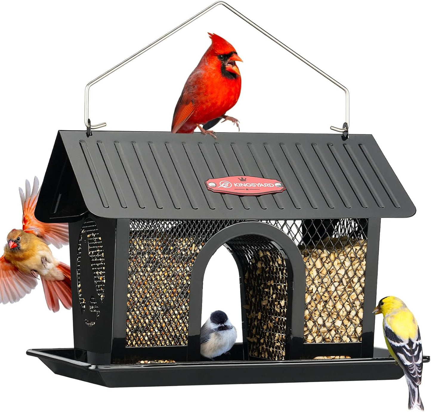 Kingsyard Bird Feeder for Outdoors Hanging, Dual-Use Metal Mesh Wild B