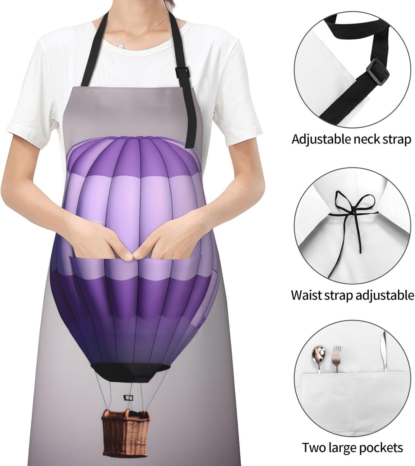 Lavender Hot Air Balloon Print Laundry apron 28x33 In Waterproof Kitch