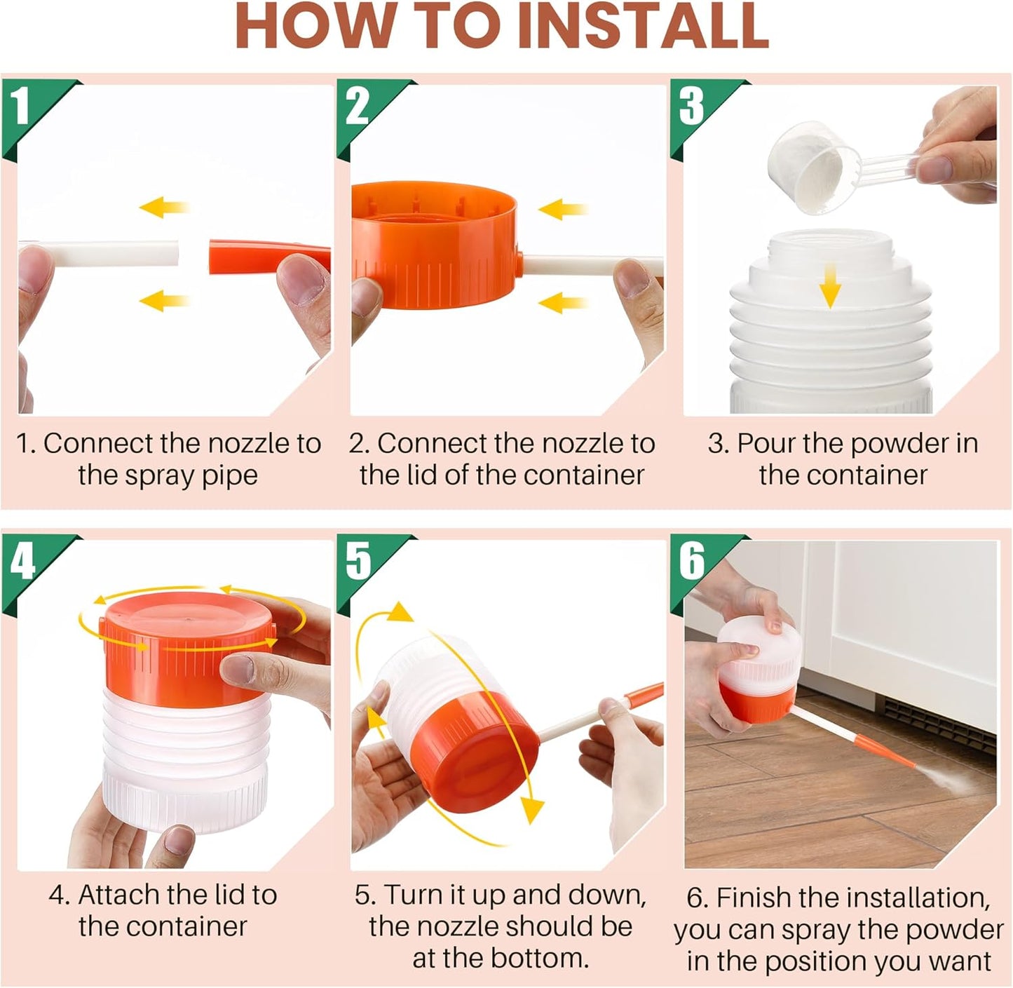 1 Pack Diatomaceous Earth Powder Duster with 6 Inch Nozzle, Diatomaceous Earth Spray Powder Applicator for Pest Control, Gardening & Home Maintenance, Indoor & Outdoor Use (Orange)
