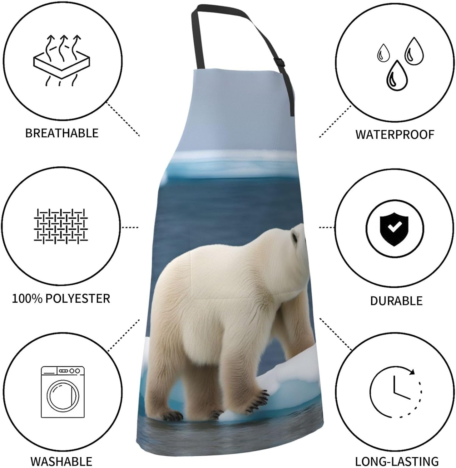 polar bear print Waterproof chef's apron with pocket apron for kitchen