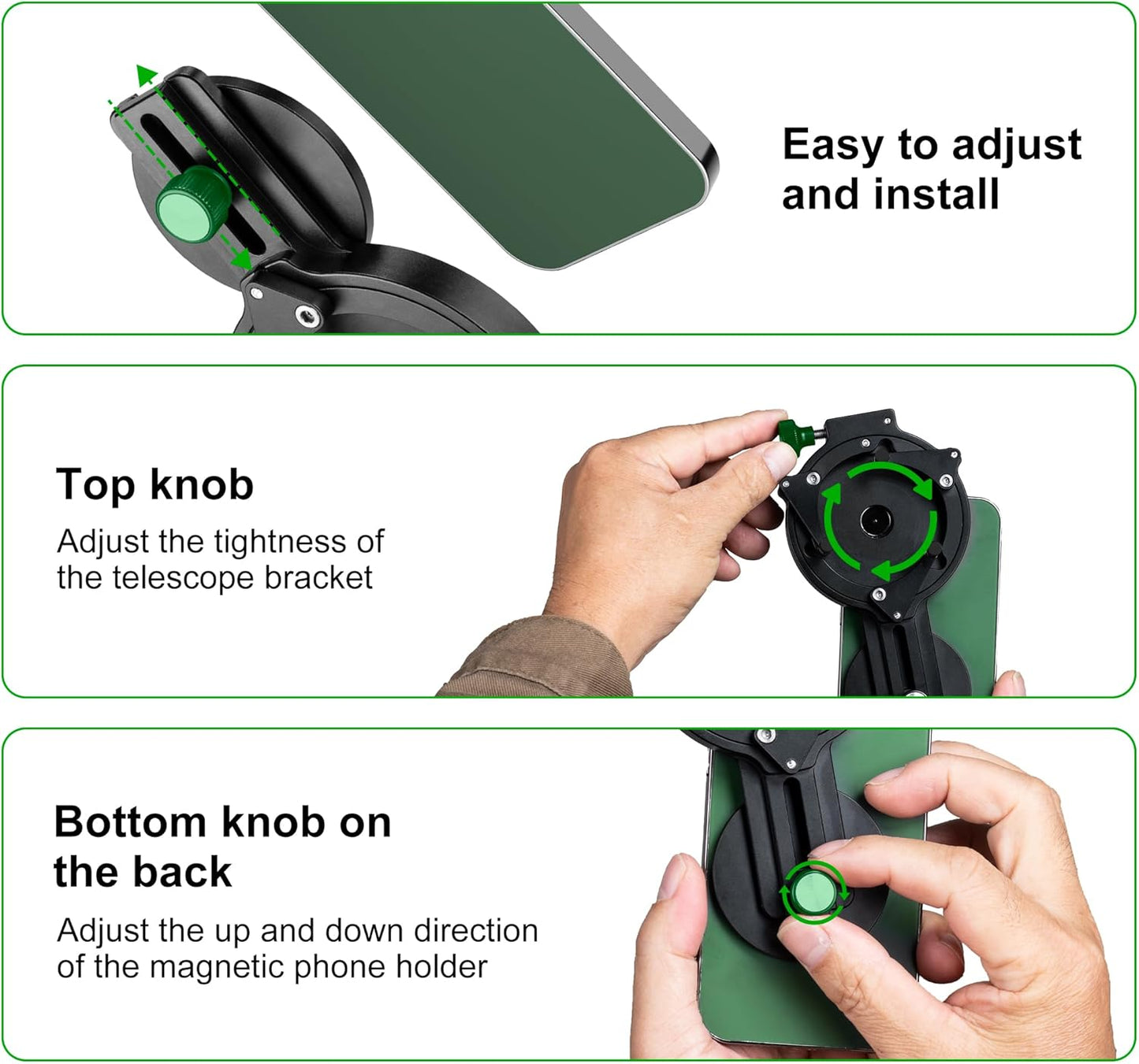 FANAUE Telescope Phone Adapter, Spotting Scope Smartphone Phone Mount for Binoculars Monocular Microscope, Magnetic Cell Phone Digiscoping Holder for Camera Photography