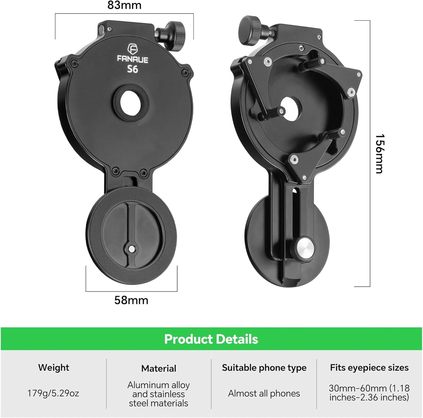 FANAUE Telescope Phone Adapter, Spotting Scope Smartphone Phone Mount for Binoculars Monocular Microscope, Magnetic Cell Phone Digiscoping Holder for Camera Photography