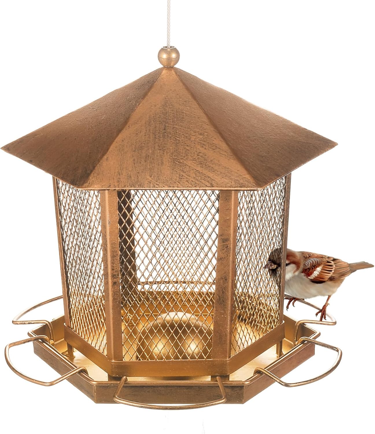 Bird Feeder for Outdoor, Retro Metal Birdfeeder Outside Hanging, Attracting Wild Birds Chickadees Goldfinches Cardinals Finches and Sparrows (Bronze)