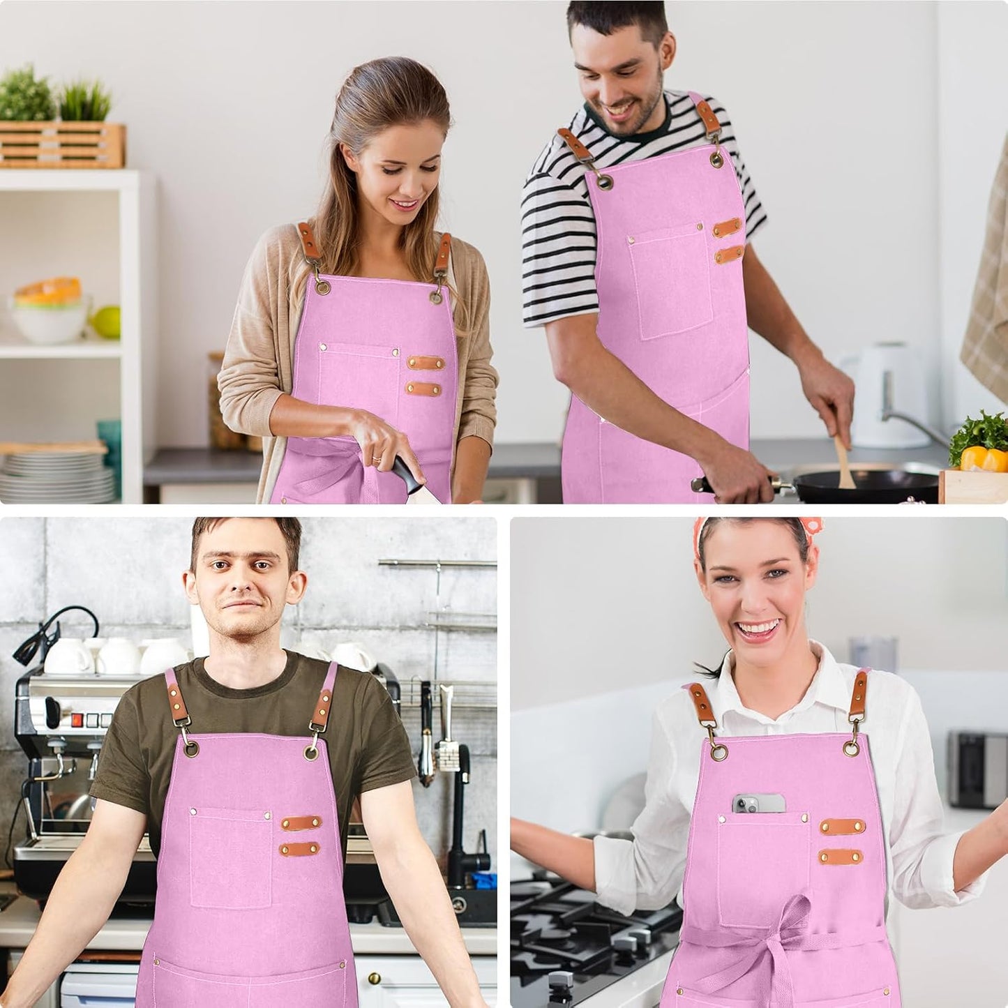 Chef Apron for Men Women Canvas Aprons with 3 Pockets Cross Back Resis