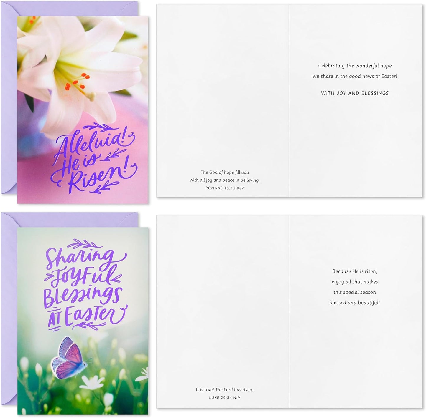 DaySpring Religious Easter Cards Assortment (16 Cards with Envelopes, 4 Designs) Tulip, Lily, Butterfly, Nature