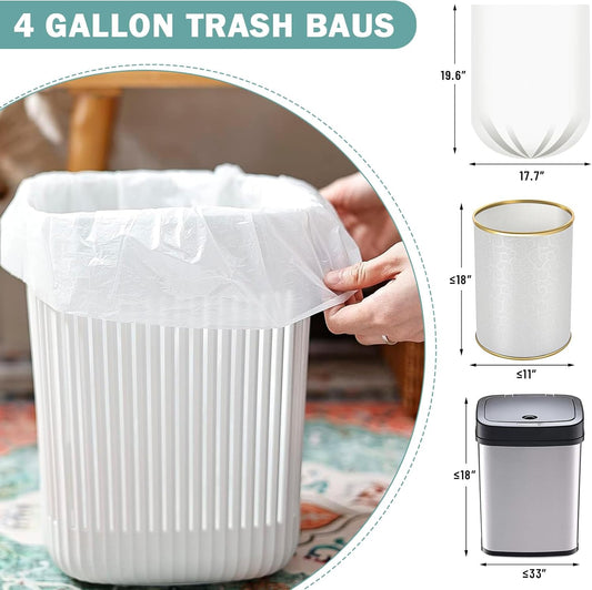 Small Trash Bags 4 Gallon - 100 Count Leakage-Proof 4 Gallon Trash Bag, Unscented Small Garbage Bags for Office Bedroom Bathroom Mini Trash Bags, White 4 Gal Trash Can Liners