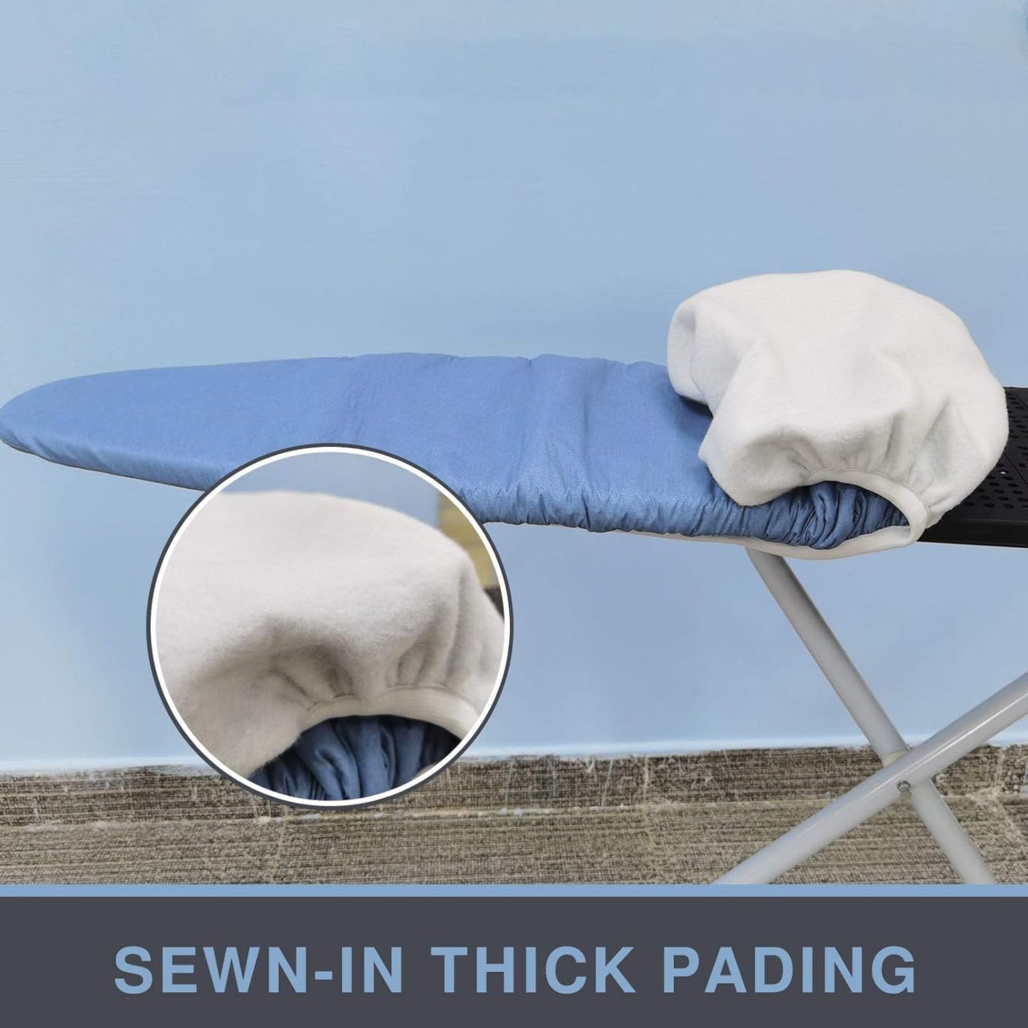 Ironing Board Cover and Pad, Standard Size 15x54, Thick Padding, Elastic Edge, Silicone Coated, Resist Scorching, Adjustable Fastener, Heavy Duty Padded Iron Board Covers (Blue)