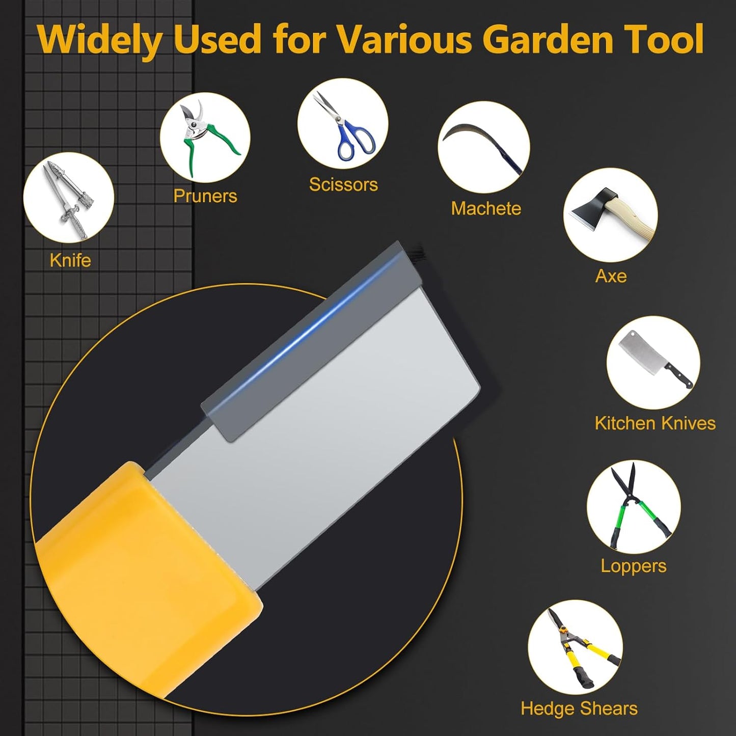 2PCS Garden Tool Sharpener, Blade Sharpener Stone for Garden, Shear Scissor Sharpener, Pruner (2, Yellow+Black)