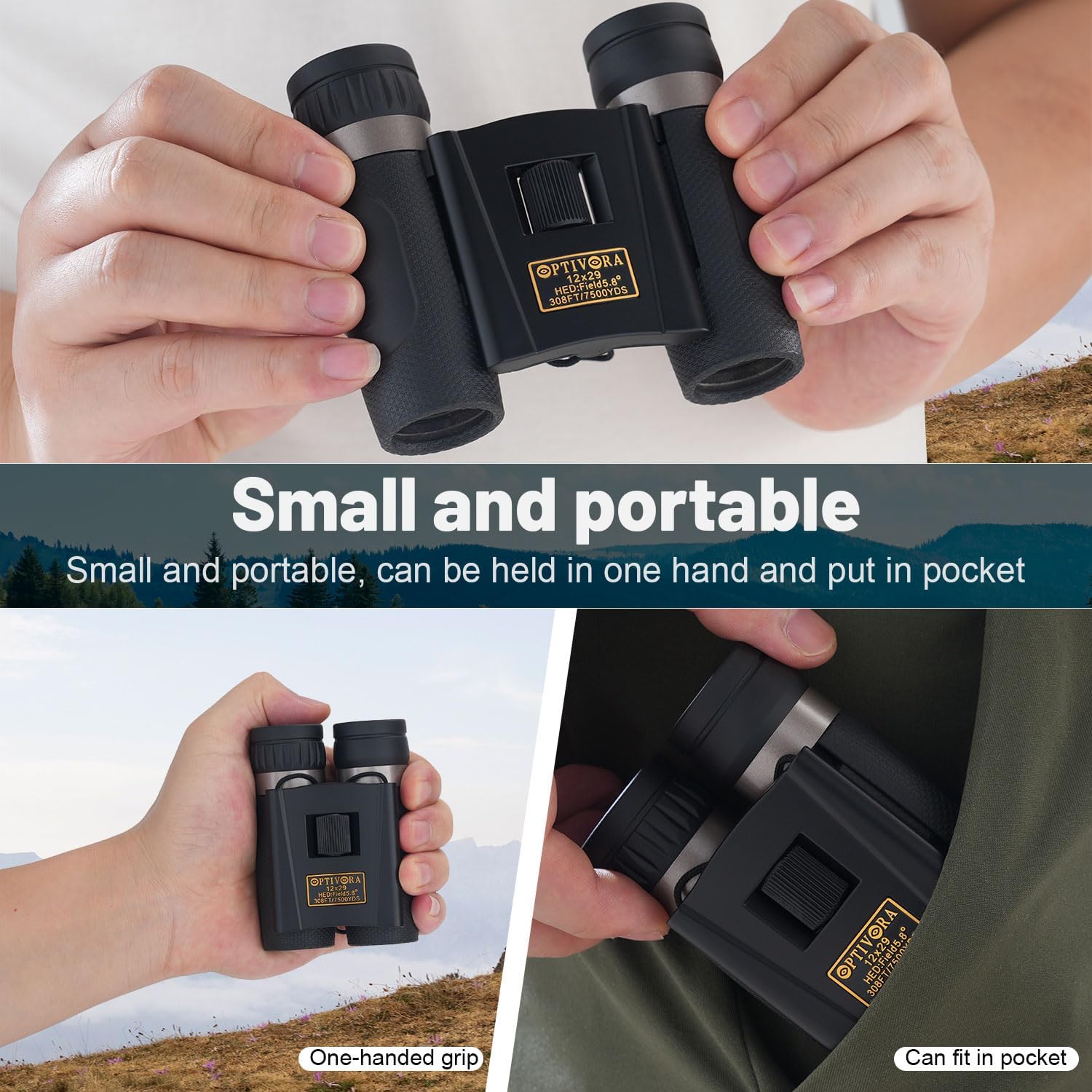 12×29 Compact Binoculars for Adults High Powered Small Size and Portab