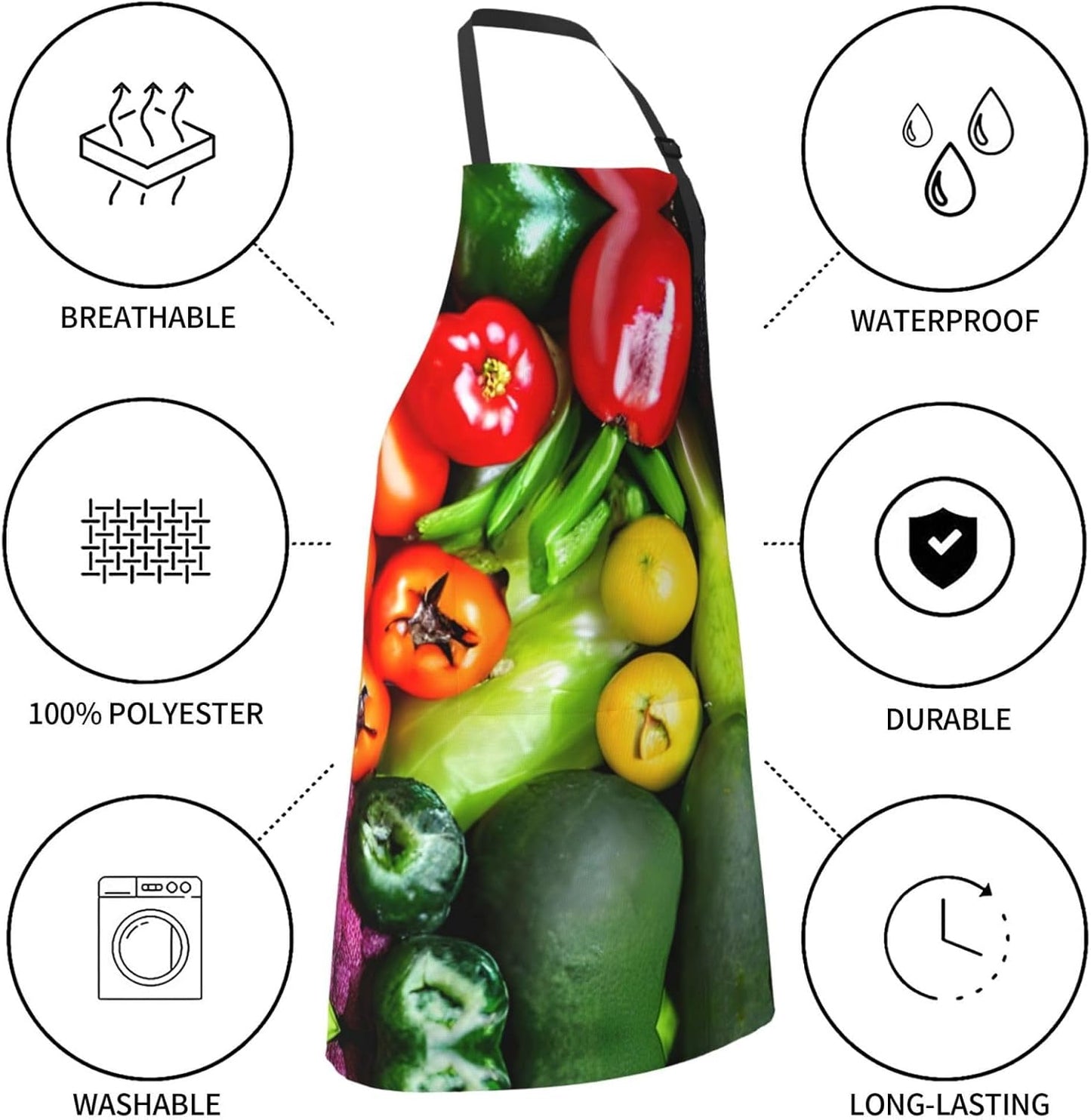 fresh vegetables fruits print Waterproof apron with pocket adjustable cooking apron for adult kitchen bibs to bake