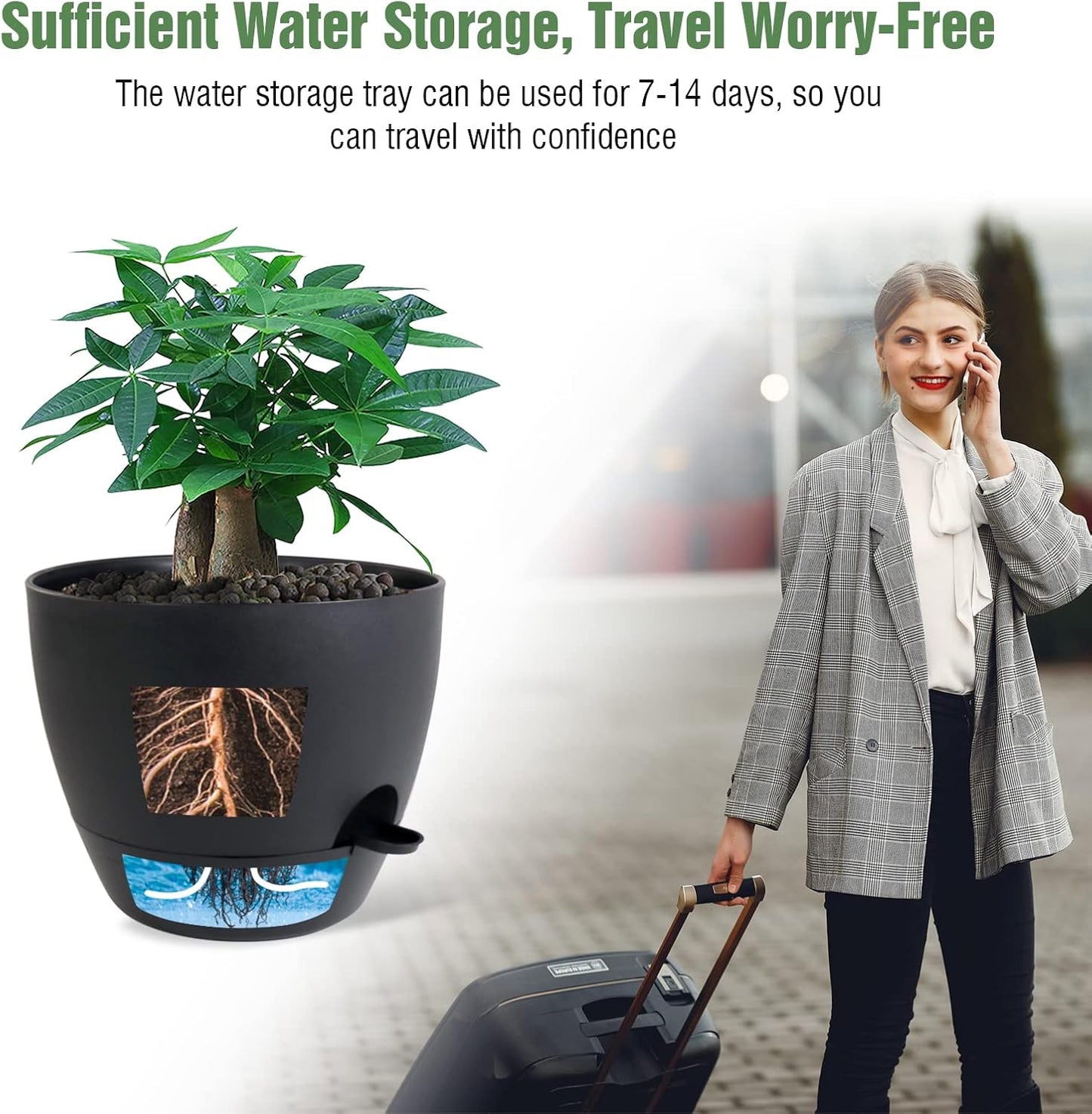 12 inch Large Self Watering Pots, Plastic Planters with 60oZ Removable