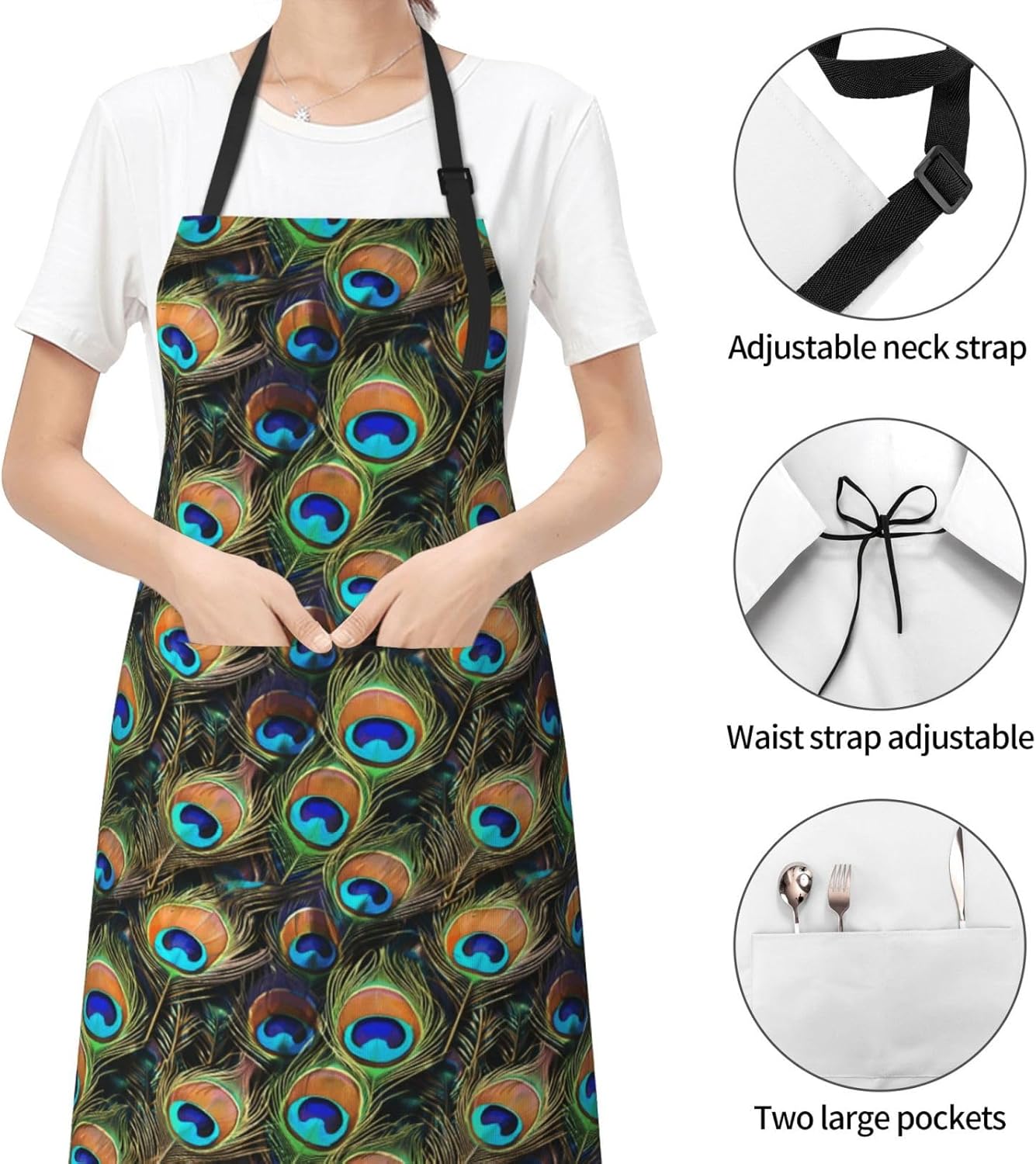 YANYU Peacock feather Print 28x33 In Kitchen Apron Stylish Chef Apron 