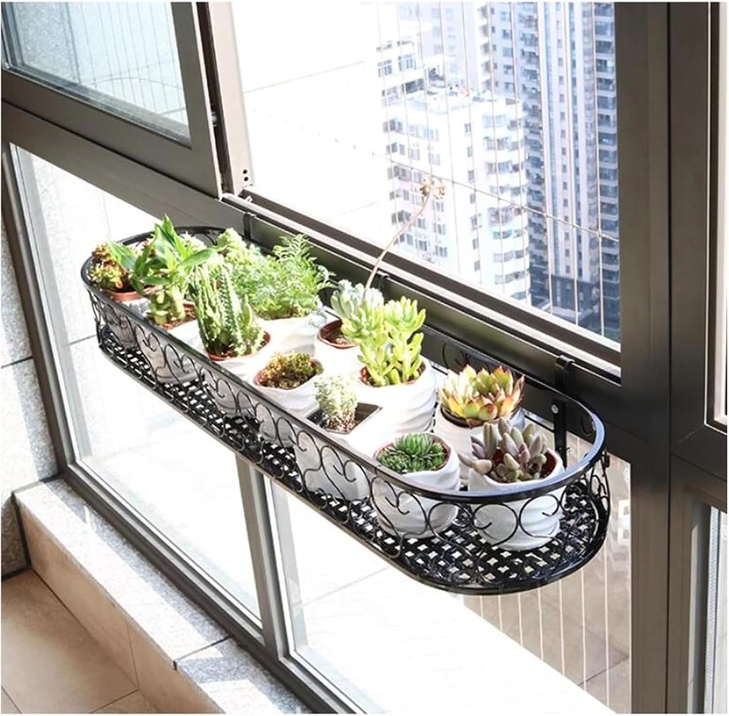 Multi-Size Railing Planter Pots - Black Fence Planters, Decorative Han