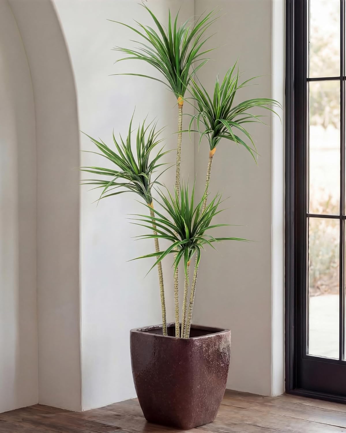 Jexine 5 ft Artificial Dracaena Marginata, Tall Artificial Dracaena Plant Tree, Tropical Faux Fake Floor Plant with Pot Indoor Outdoor Decorative Tree for Home Office Decor Housewarming Gift