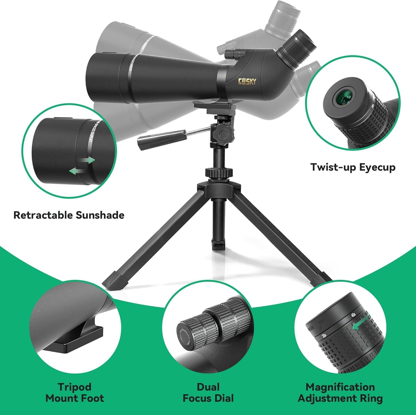 Gosky 25-75x85 Spotting Scope - Waterproof Spotting Scope with Tripod, BAK4 High Definition, Carrying Bag and Quick Phone Holder, Dual Focusing, Spotter Scope for Bird Watching Wildlife Scenery