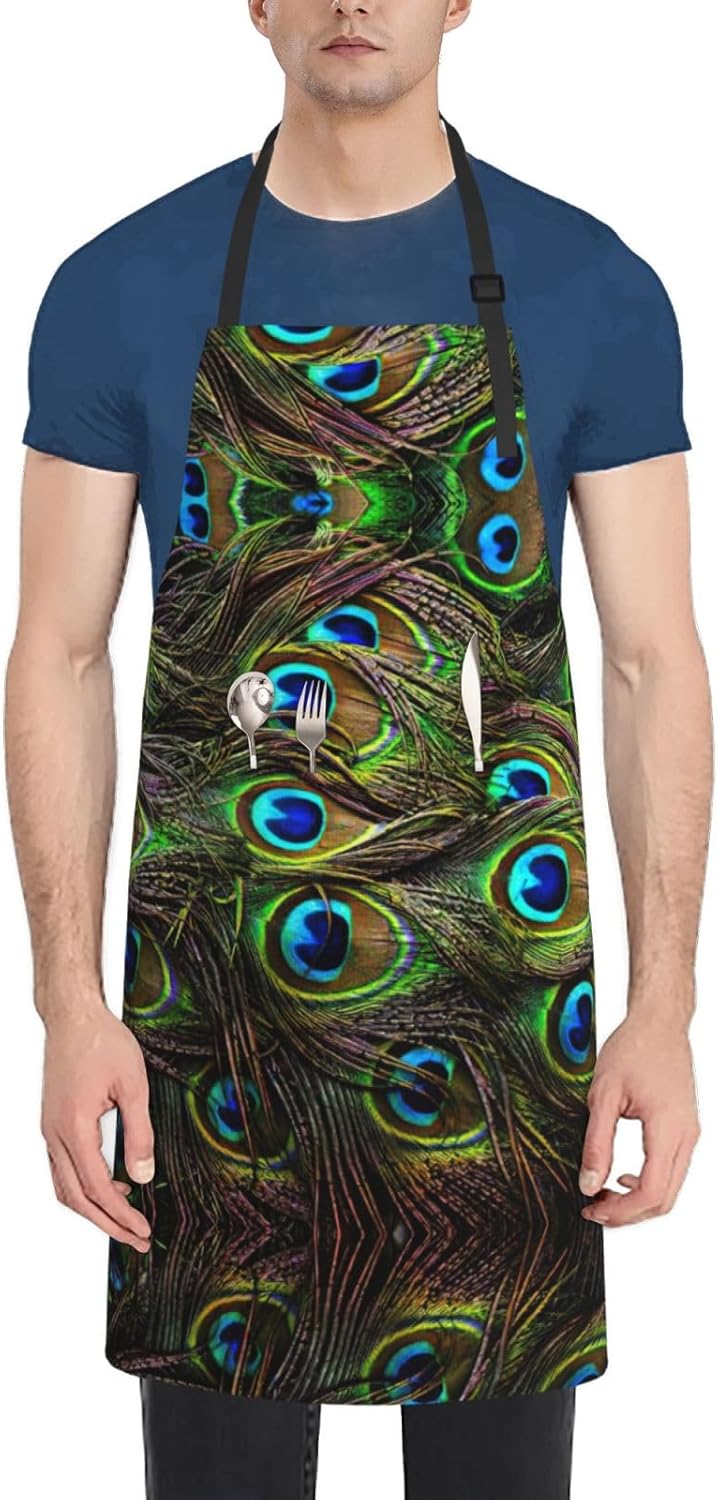 Peacock Feather Print 28x33 In Adult Kitchen Apron with Pockets Versat