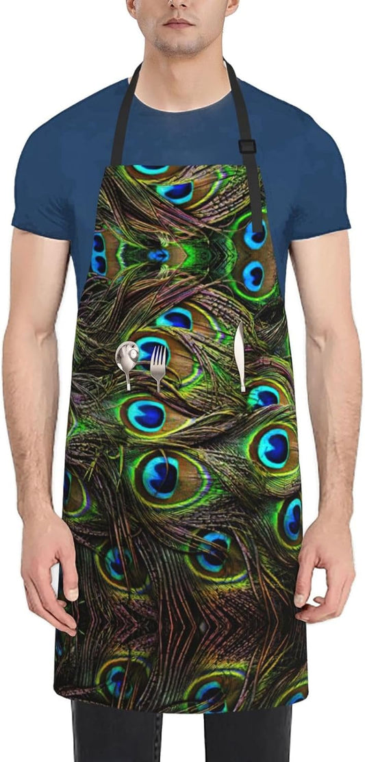 Peacock Feather Print 28x33 In Adult Kitchen Apron with Pockets Versat