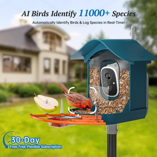 Smart Bird Feeder with Camera, 2K HD AI Identify Birds Species, Bird Watching Camera with Solar Panel, Gift for Mom Dad Birdlovers