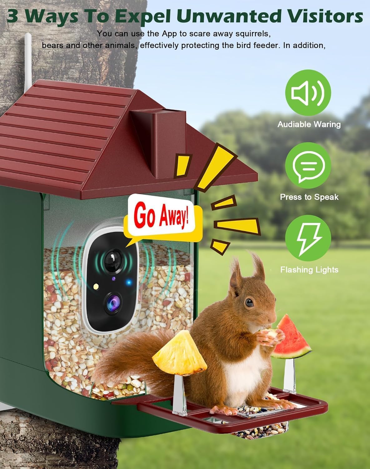Smart Bird Feeder with Camera Solar Powered, 5MP 2.5K HD Live Video Bi