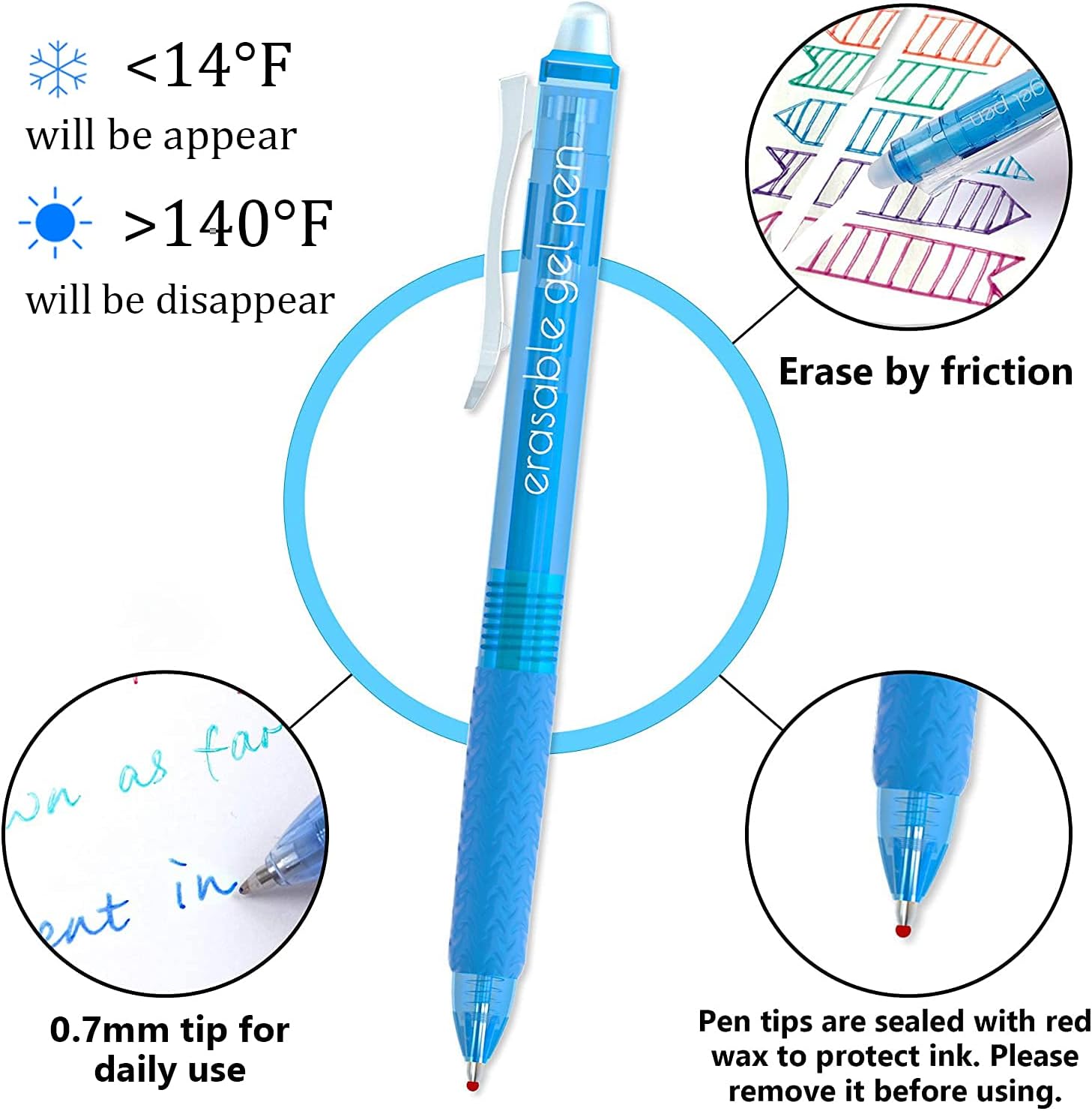 Vanstek 15 Colors Retractable Erasable Gel Pens Clicker, Fine Point(0.