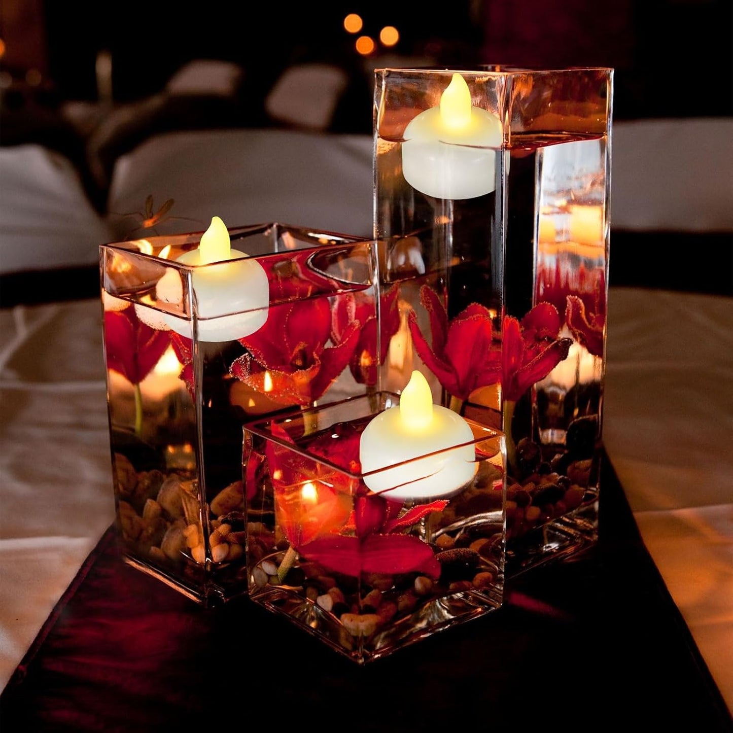 48 Pack Waterproof LED Floating Tea Lights, Flameless Flickering Battery Operated Outdoor Tealight Candles, White Water LED Votive Candles Bulk for Wedding Centerpiece Vase Halloween Decorations