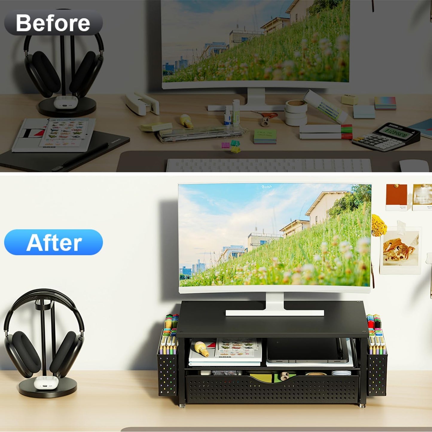 Spacrea Desk Organizer and Accessories, Computer Monitor Stand Riser w