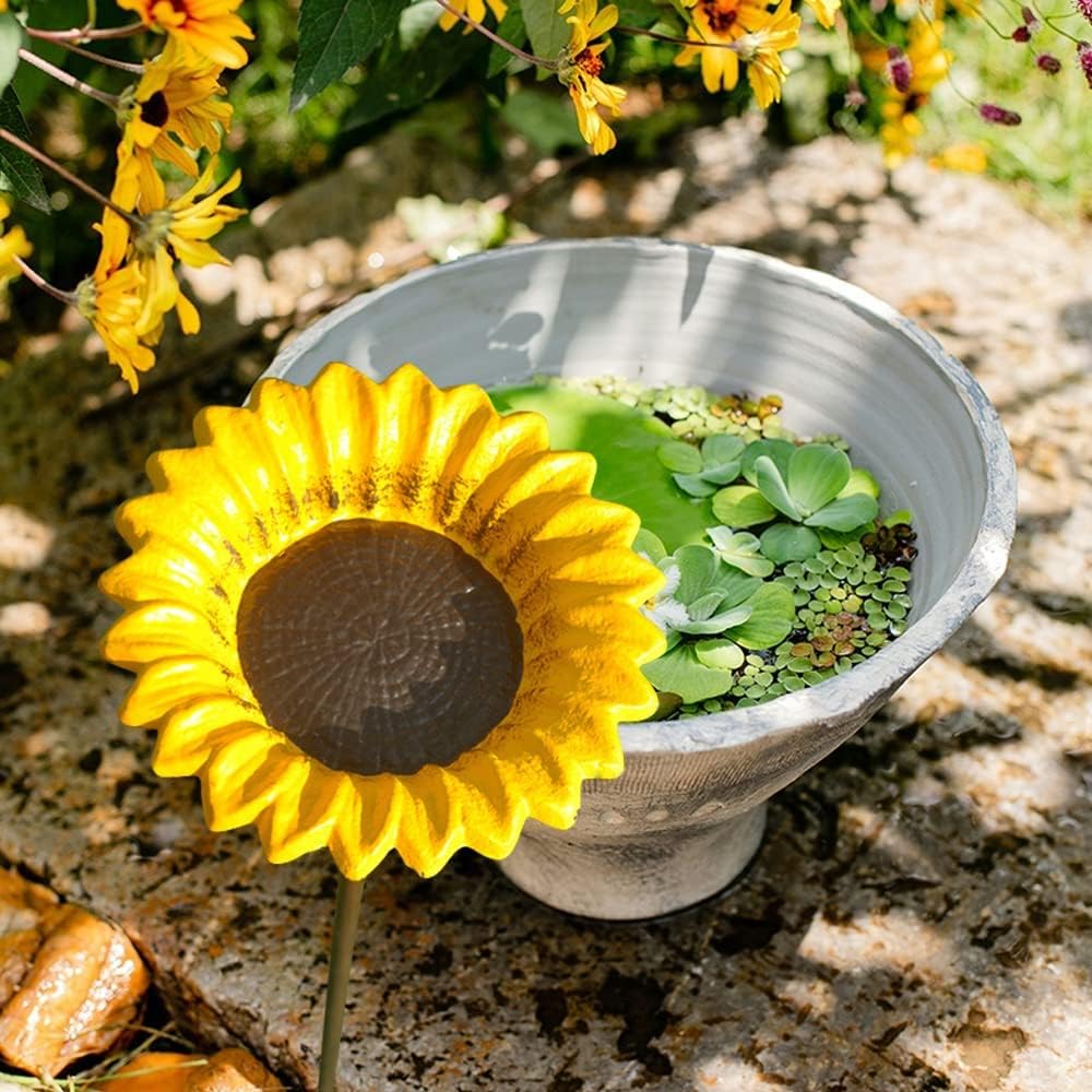 Heavy Duty Cast Iron Sunflower Bird Bath,30" H Handmade Bird Feeder Ga