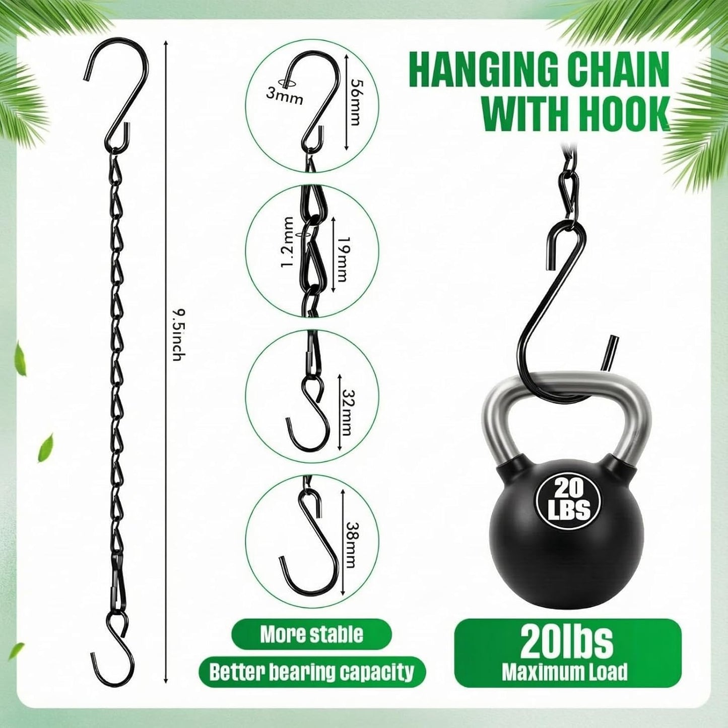 EBOOT 8 Pack 9.5 Inches Hanging Chains for Bird Feeders, Planters, Billboards, Chalkboards, Lanterns, Wind Chimes and Decorative Ornaments (Black)