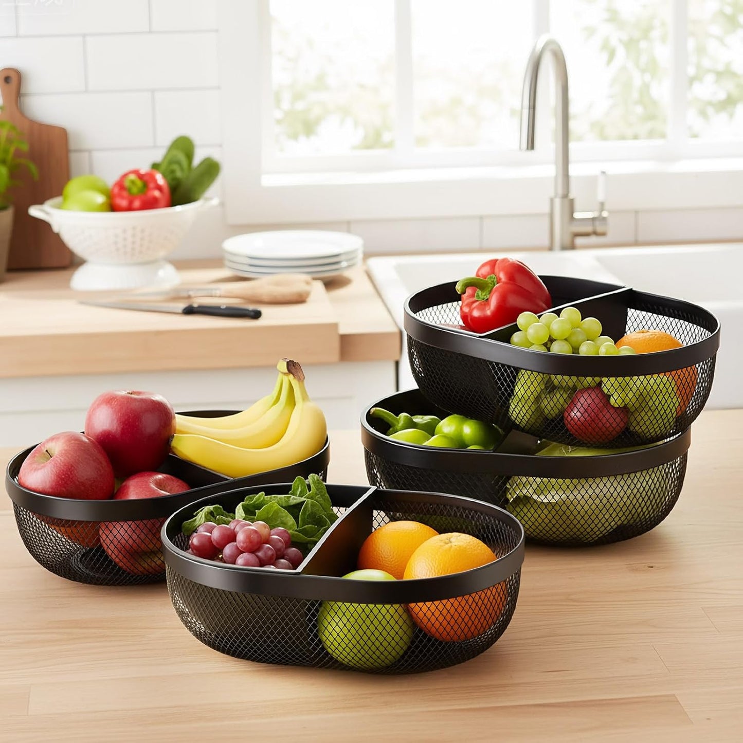 Maxdot 4 Pack Metal Mesh Steel Basket Storage Organizer Oval Iron Tray