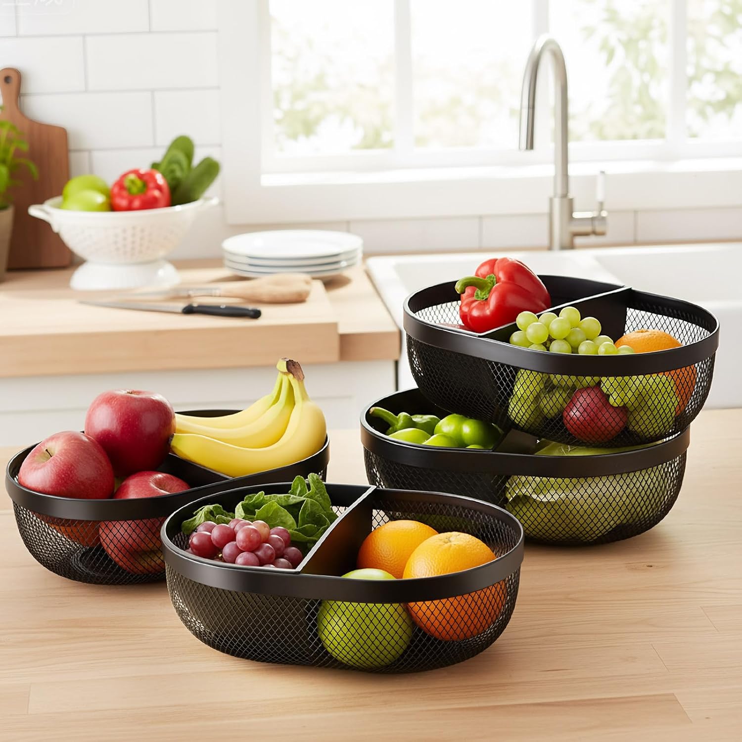 Maxdot 4 Pack Metal Mesh Steel Basket Storage Organizer Oval Iron Tray